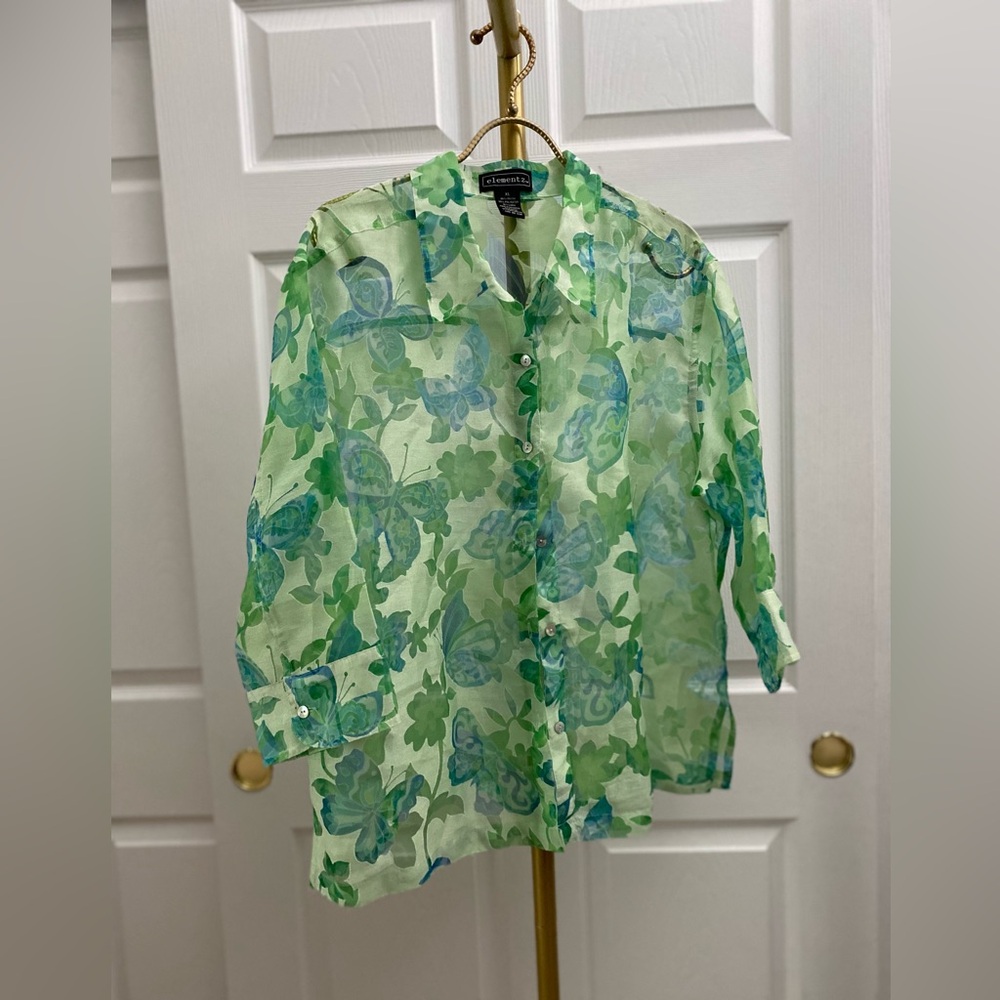 Green and Blue Floral Blouse